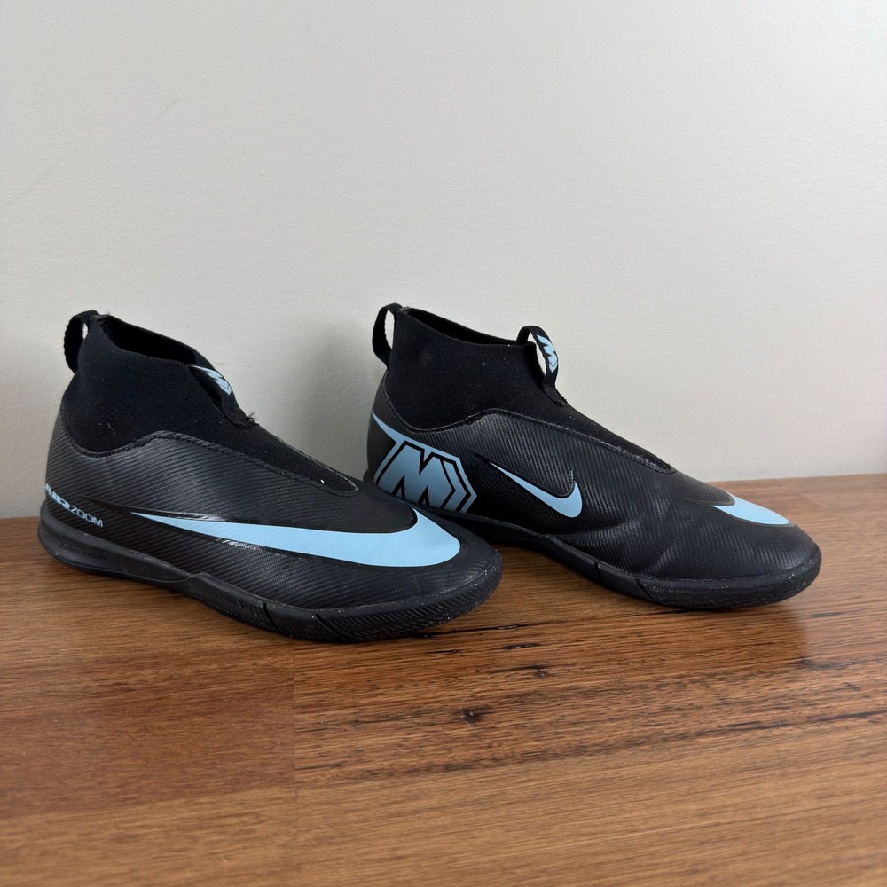 Nike Mercurial Air Zoom Kids Soccer Shoes Black Blue Size 4.5Y Indoor Training